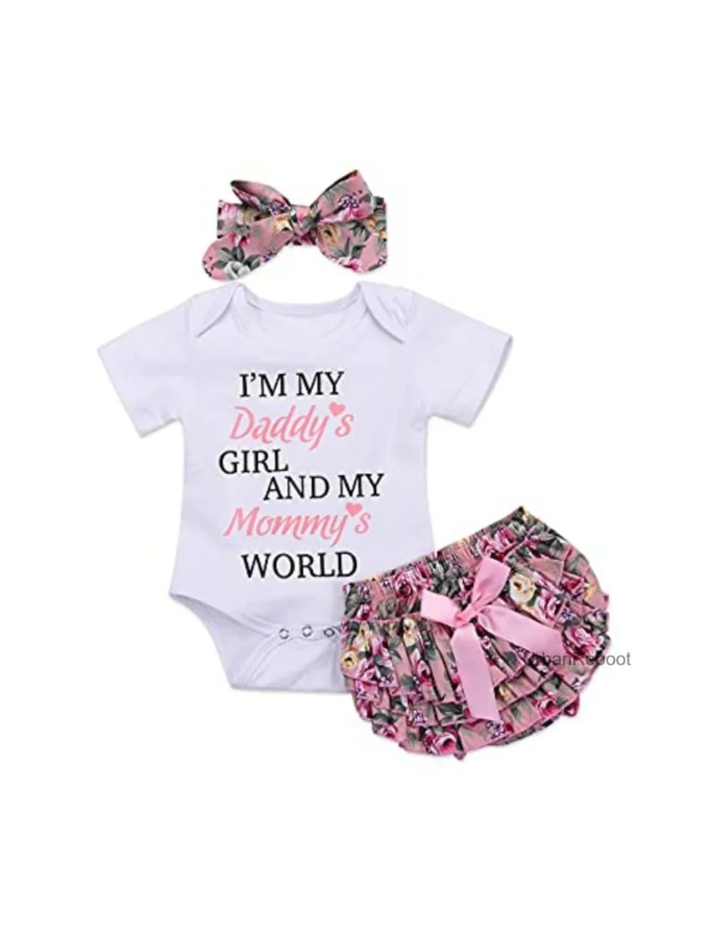 Newborn Baby Girl Romper Set with Pants and Headband, Cotton Blend, Ruffle Top,